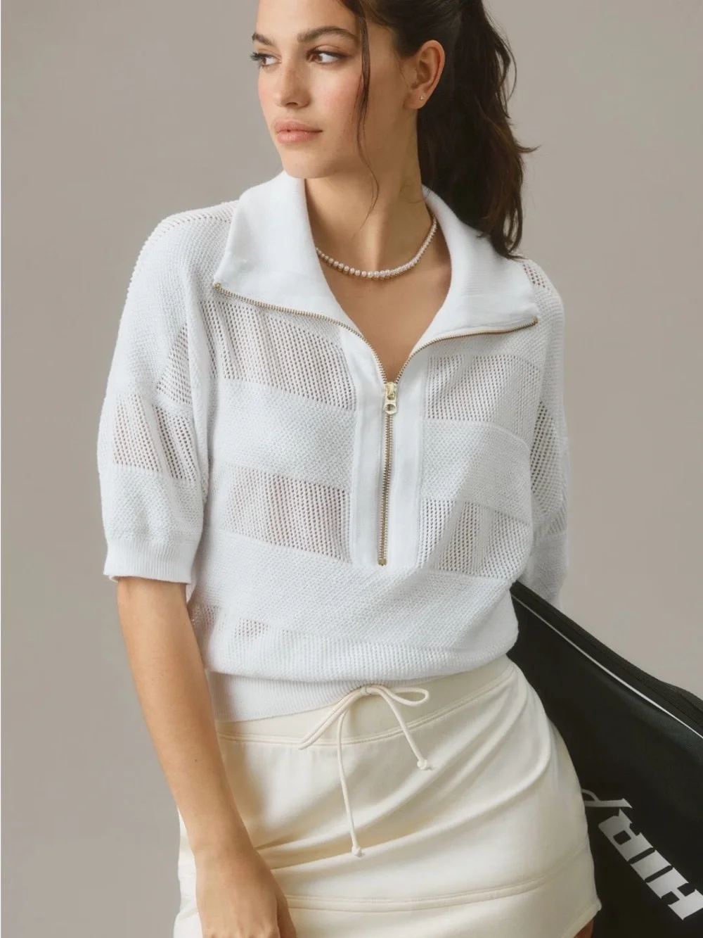 Varley Kembria Half-Zip Knit Top in White, XS. - Picture 1 of 3